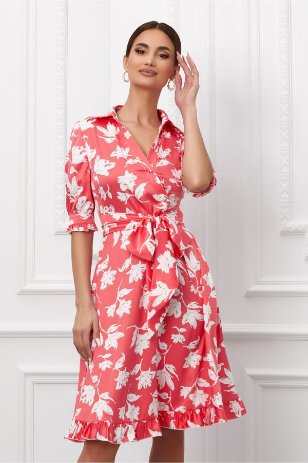 Rochie MBG roz zmeura cu nasturi la bust
