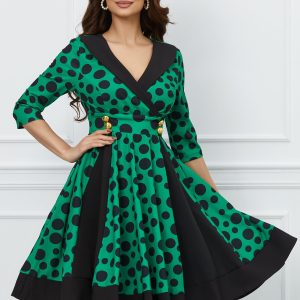 Rochie MBG verde cu buline negre