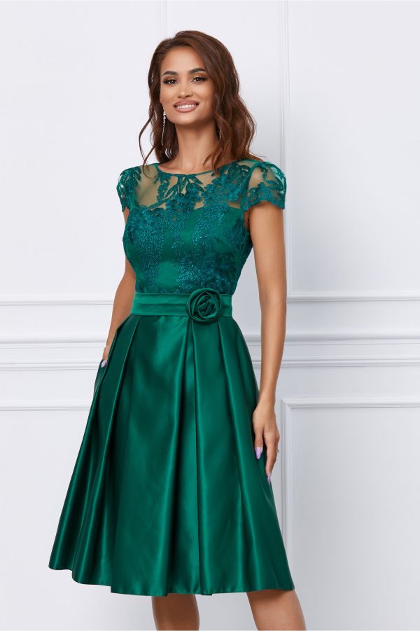 Rochie MBG verde cu dantela la bust
