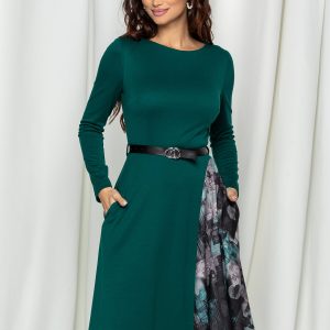 Rochie MBG verde cu imprimeu pe fusta