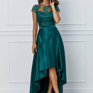 Rochie MBG verde cu lungime asimetrica