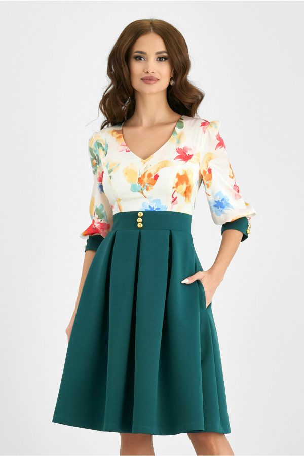 rochie-mbg-verde-cu-nasturi-decorativi-in-talie-si-imprimeu-floral-la-bust-993348-800646-4.jpeg Rochie MBG verde cu nasturi decorativi in talie si imprimeu floral la bust