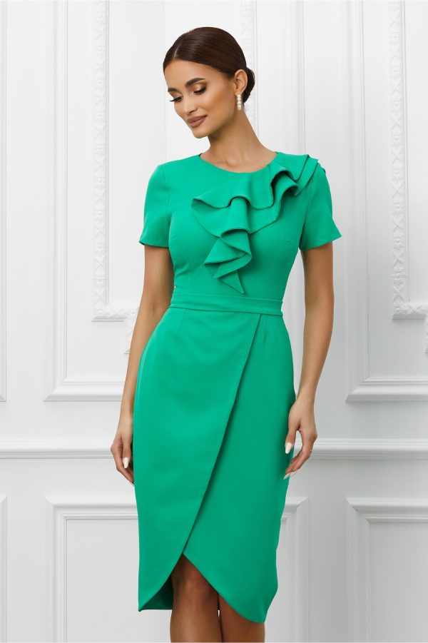 Rochie MBG verde cu volanase in zona bustului