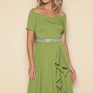 Rochie MBG verde lime cu volan pe fusta