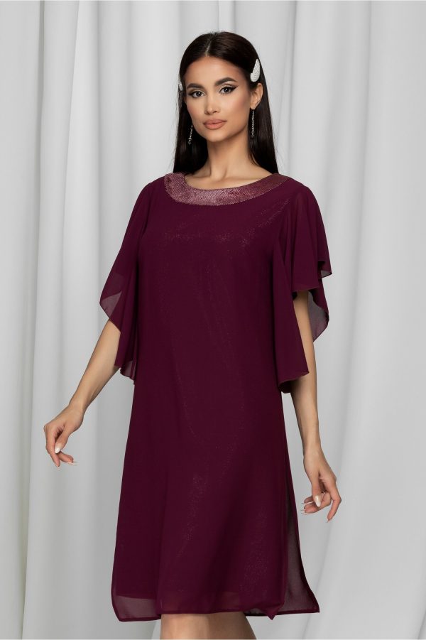 Rochie Melina bordo din lurex acoperit cu voal