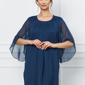 Rochie Melisa bleumarin cu pliuri la bust