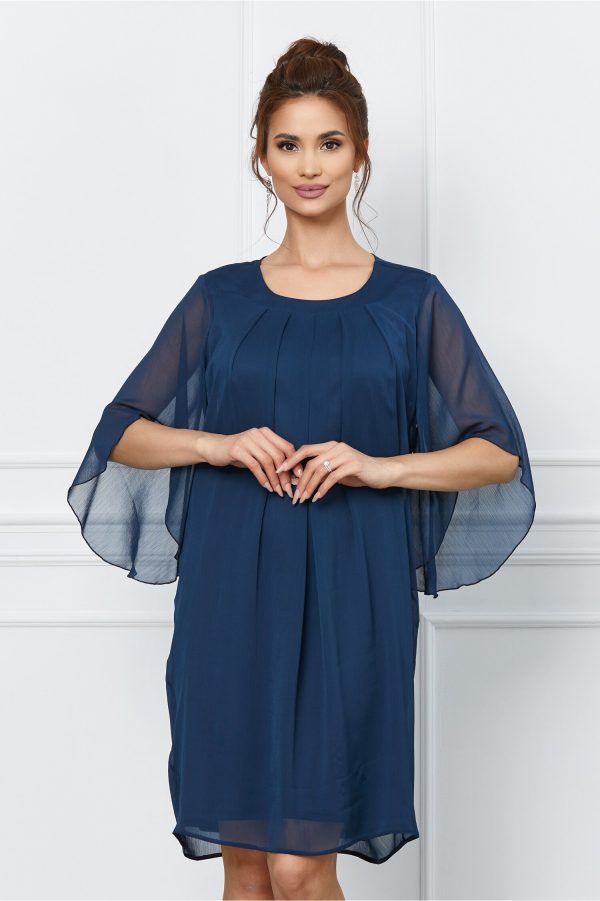 Rochie Melisa bleumarin cu pliuri la bust