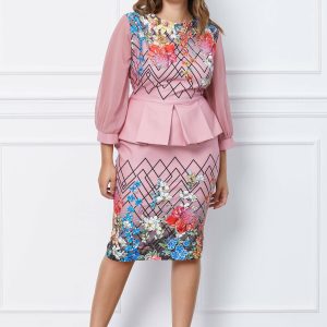 rochie-melisa-roz-cu-imprimeuri-florale-si-peplum-1052481-849669-4.jpeg Rochie Melisa roz cu imprimeuri florale si peplum