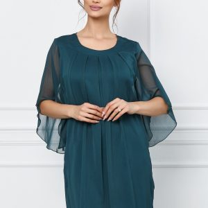 Rochie Melisa verde inchis cu pliuri la bust