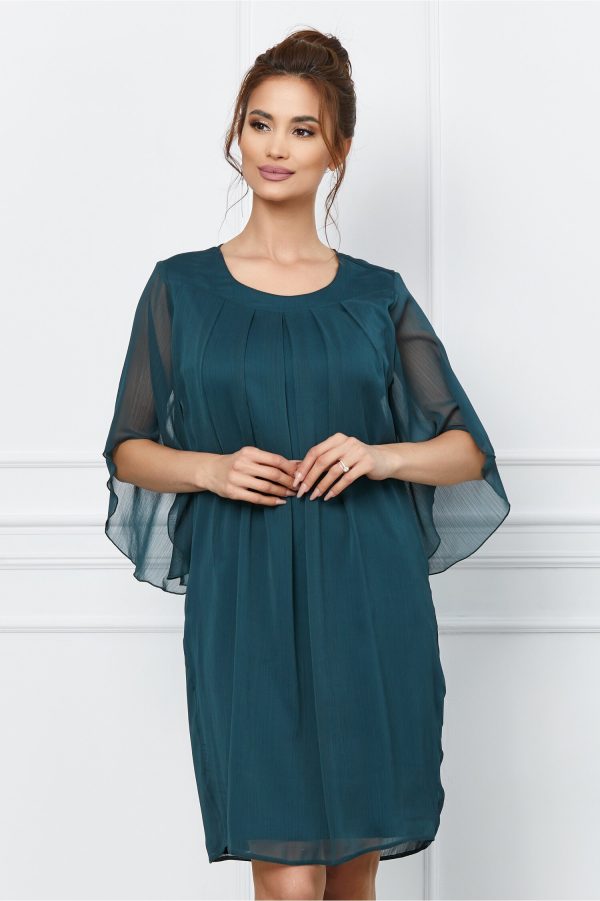 Rochie Melisa verde inchis cu pliuri la bust