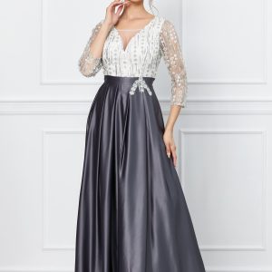 rochie-mella-gri-cu-bust-alb-si-aplicatii-3d-1031121-832635-4.jpeg Rochie Mella gri cu bust alb si aplicatii 3D