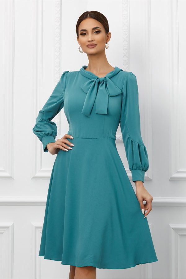 Rochie Mirela verde mint cu guler tip esarfa
