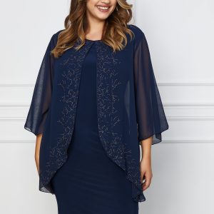 Rochie Miriam bleumarin cu aplicatii stralucitoare