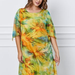 Rochie Miriam cu imprimeu galben-verde