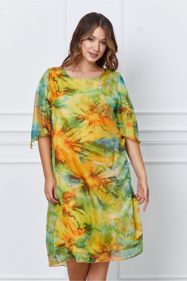 Rochie Miriam cu imprimeu galben-verde