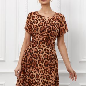 Rochie Miriam maro cu animal print
