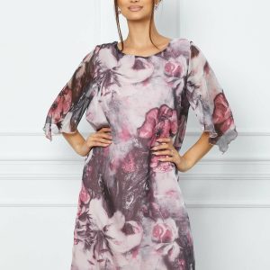 Rochie Miriam roz cu imprimeuri gri