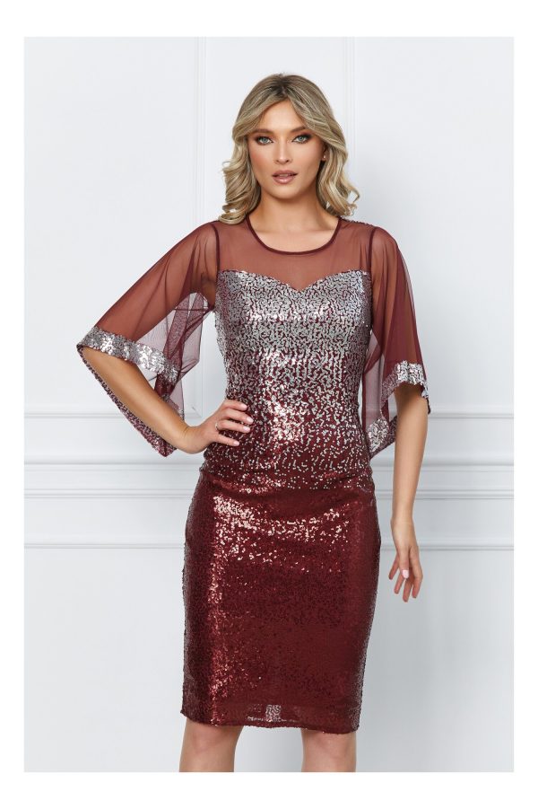 Rochie Misha din paiete bordo-argintiu in degradee