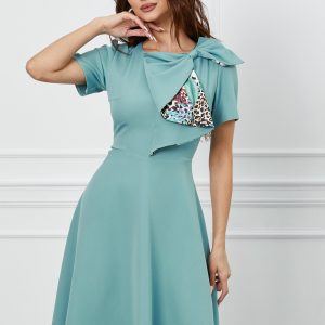 Rochie Moze bleu cu funda maxi la decolteu