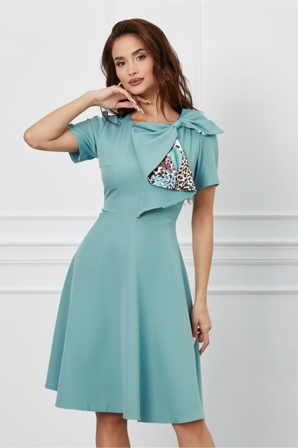 Rochie Moze bleu cu funda maxi la decolteu