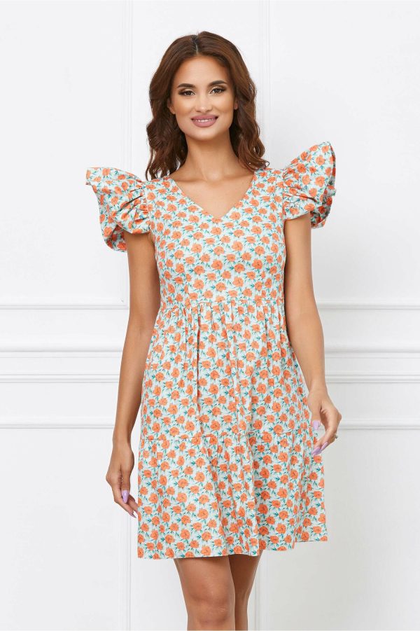 Rochie Moze bleu cu imprimeuri florale orange