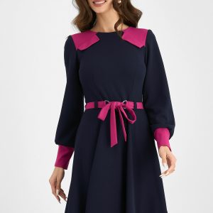 Rochie Moze bleumarin cu detalii fucsia