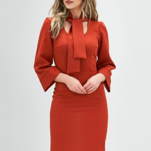 Rochie Moze caramizie cu guler tip esarfa