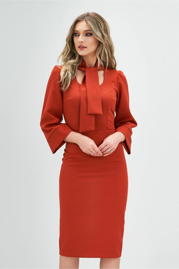 Rochie Moze caramizie cu guler tip esarfa