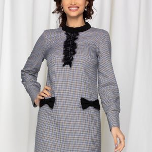 Rochie Moze cu carouri si dantela la bust