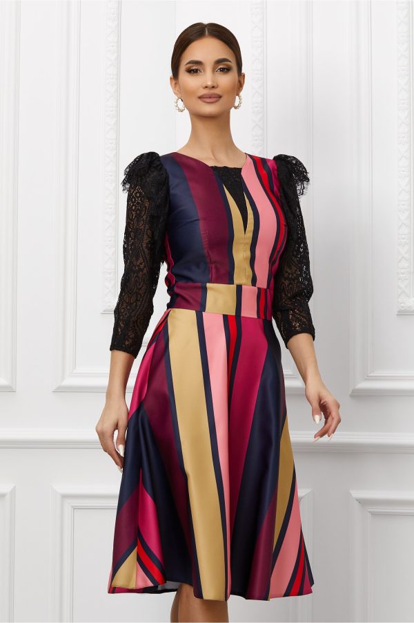 Rochie Moze cu imprimeu colorat si maneci din dantela