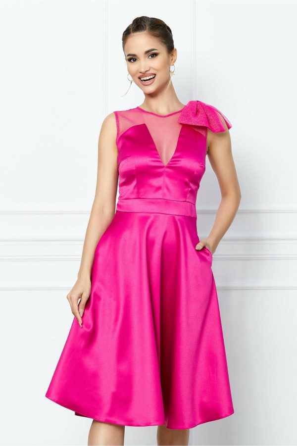 Rochie Moze fucsia cu funda pe umar
