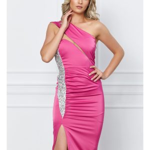 Rochie Moze fucsia cu paiete si crepeu lateral
