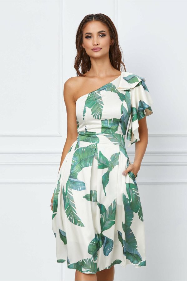Rochie Moze ivory cu frunze verzi