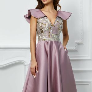 Rochie Moze lila cu broderie florala pe bust