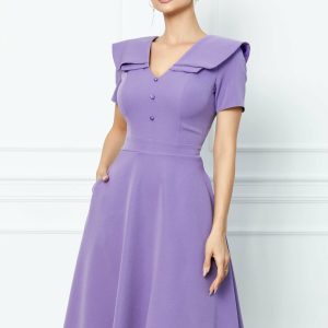 Rochie Moze lila cu guler si nasturi pe bust