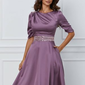 Rochie Moze lila cu paiete in talie