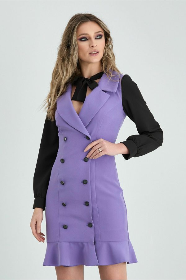 Rochie Moze lila tip sacou cu funda la gat