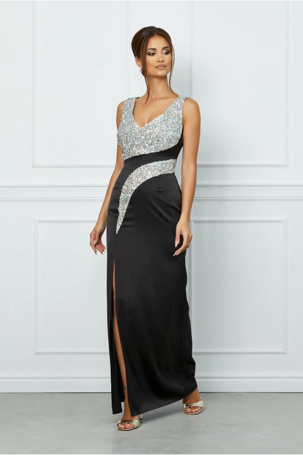 Rochie Moze lunga neagra cu paiete la bust