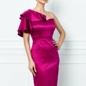 Rochie Moze magenta cu volan pe o maneca