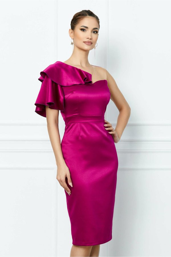 Rochie Moze magenta cu volan pe o maneca