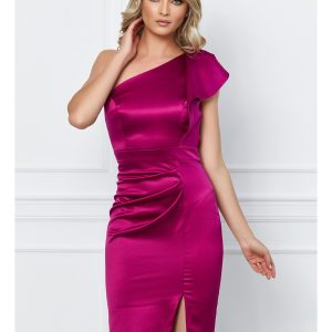 Rochie Moze magenta cu volanas si funda pe umar