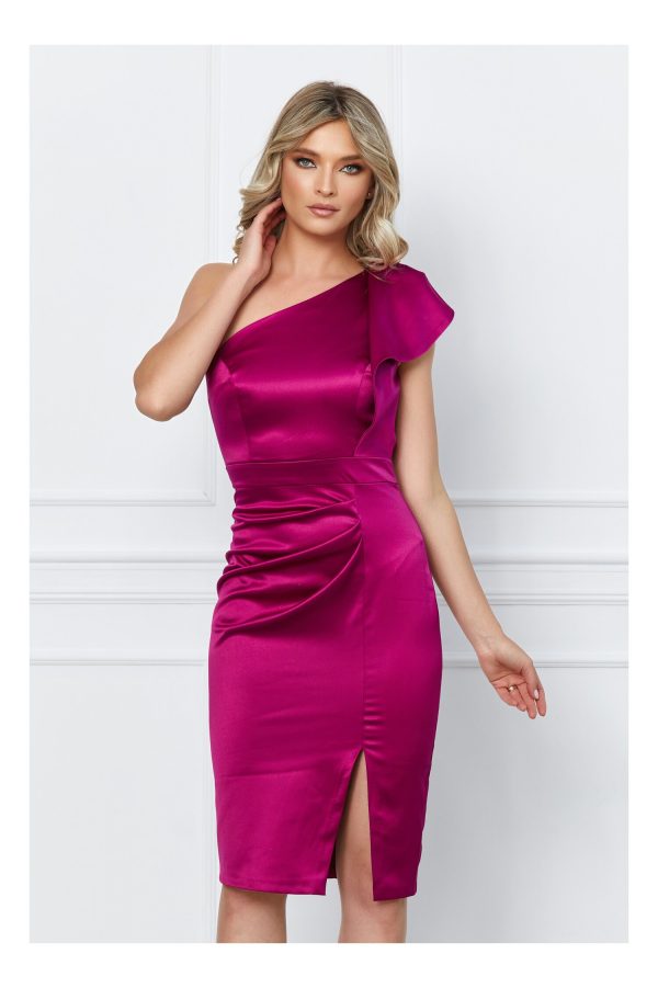 Rochie Moze magenta cu volanas si funda pe umar