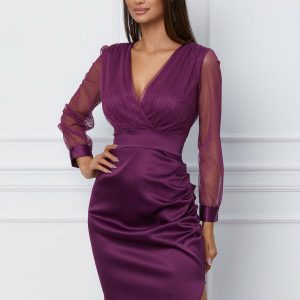 Rochie Moze mov cu bust din tull cu glitter