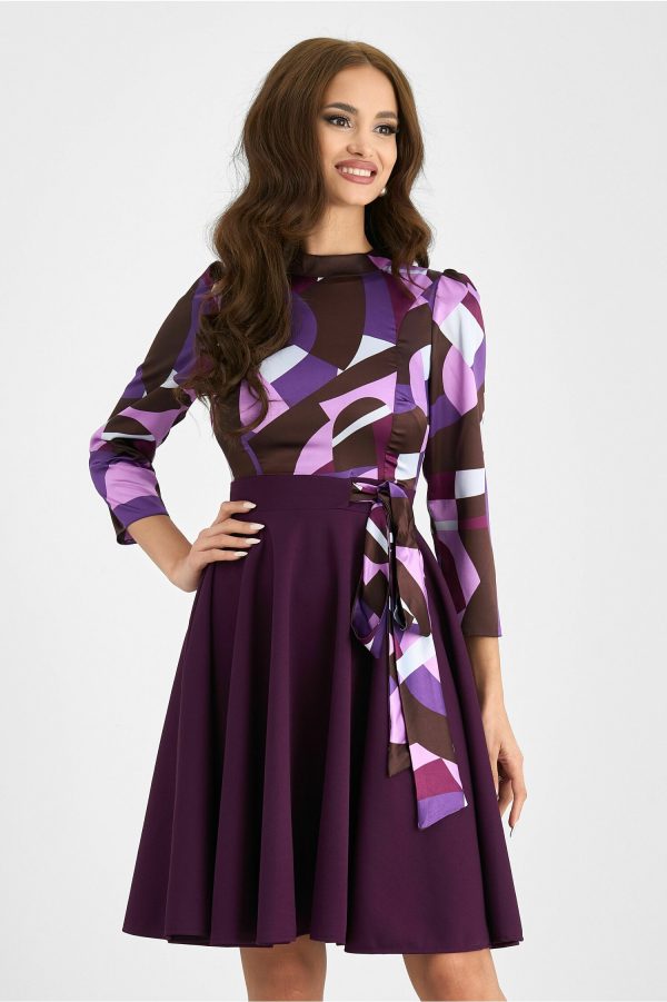 Rochie Moze mov cu bust imprimat multicolor