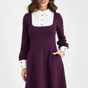 Rochie Moze mov cu guler ascuțit tip cămașă