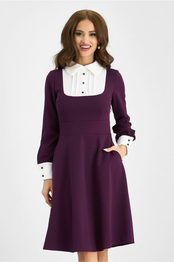Rochie Moze mov cu guler ascuțit tip cămașă