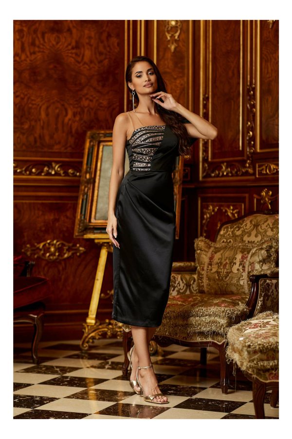 Rochie Moze neagra cu glitter la bust