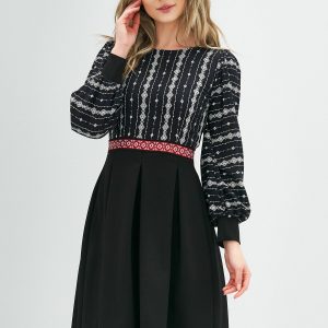 Rochie Moze neagra cu imprimeu divers in zona superioara