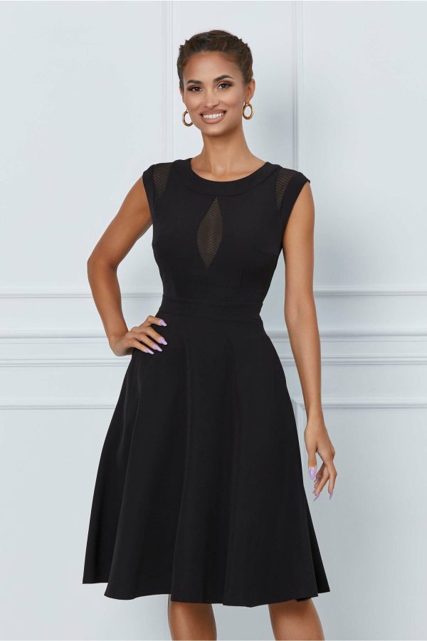 Rochie Moze neagra cu insertii din tulle la bust