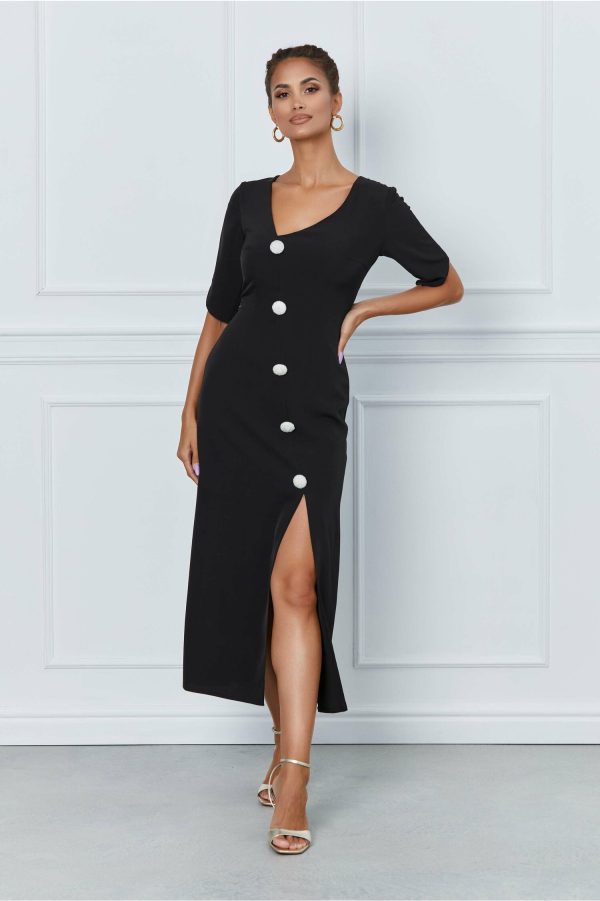 Rochie Moze neagra cu nasturi accesorizati cu perle